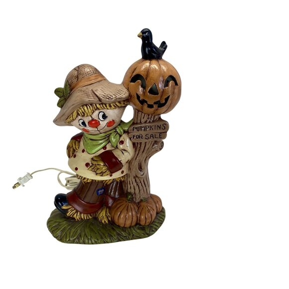 Vintage Scarecrow & Pumpkin Lantern Lighted Figurine Fall Halloween Decor - Picture 3 of 3